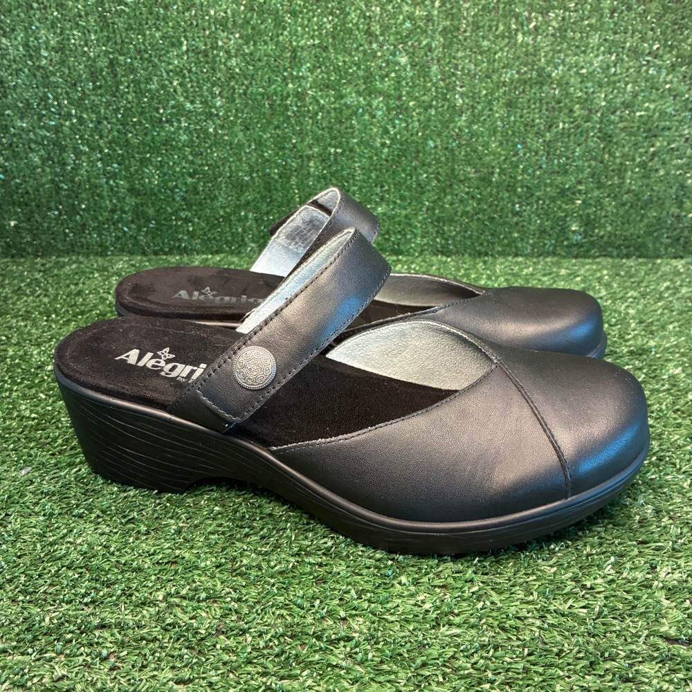 NEW Alegria Sydney Leather Slip Resistant Wedge Mule Clogs Black Womens 11.5-12